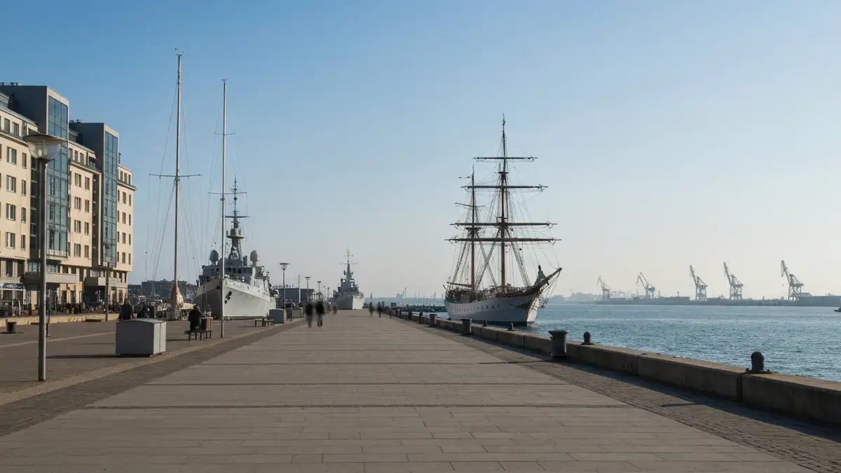 Nabrzeze przy Skwerze Kosciuszki w Gdyni ze statkami muzealnymi i marina nad Zatoka Gdanska