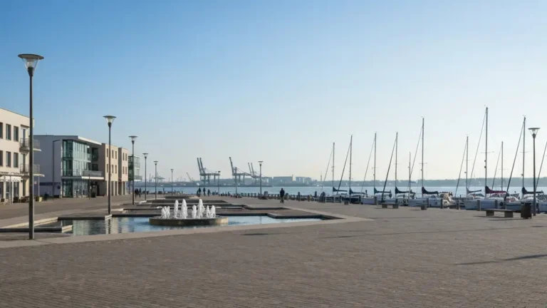 Skwer Kościuszki w Gdyni z widokiem na molo, port i nadmorską promenadę