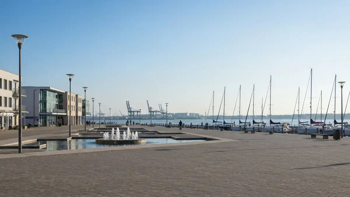 Skwer Kościuszki w Gdyni z widokiem na molo, port i nadmorską promenadę