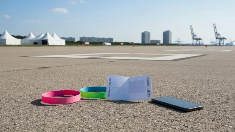 Opaski festiwalowe i bilet na betonie lotniska Gdynia-Kosakowo