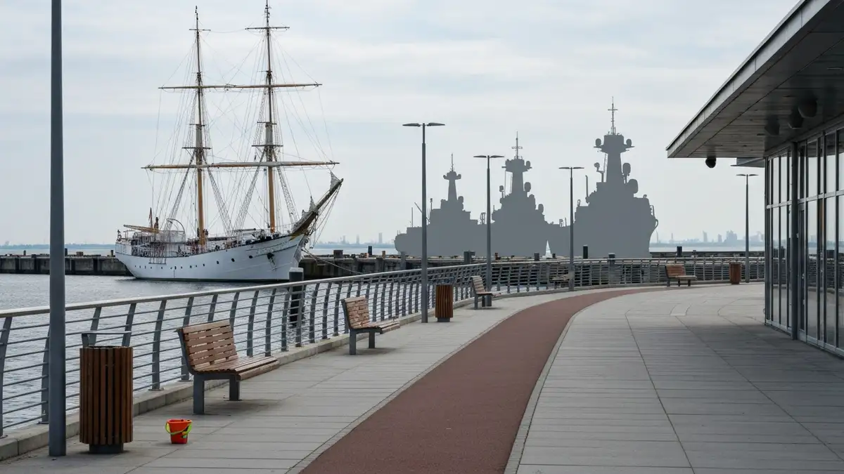 Rodzinna trasa przy Skwerze Kościuszki w Gdyni z mariną, statkami i morzem