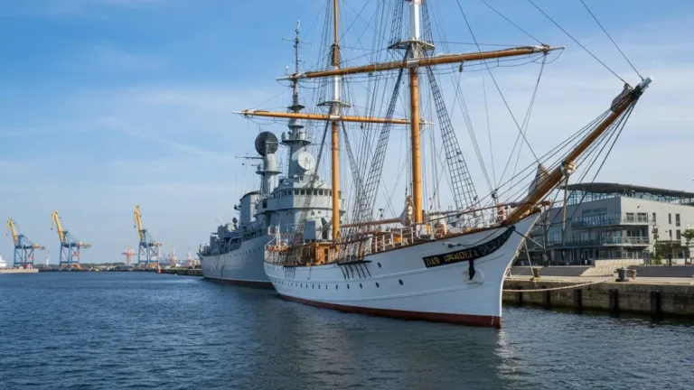 Dar Pomorza i ORP Błyskawica przy Nabrzeżu Pomorskim w Gdyni