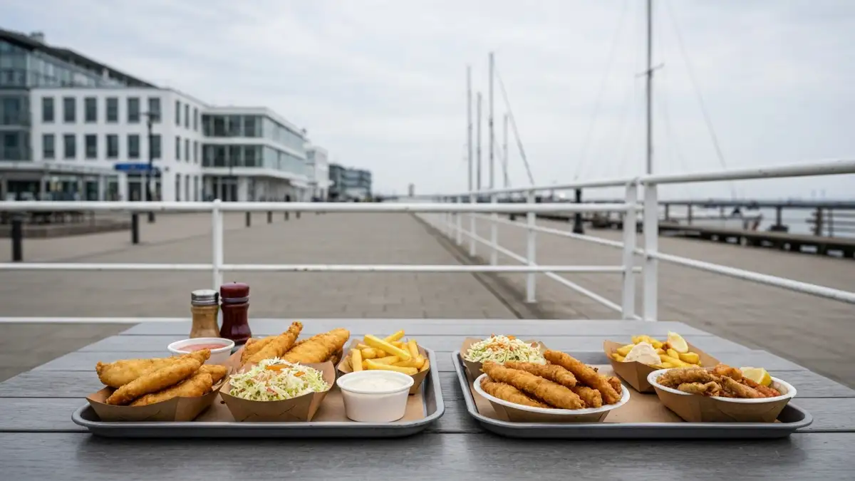 Porownanie jedzenia z food hallu i smazalni ryb przy nadmorskiej trasie w Gdyni