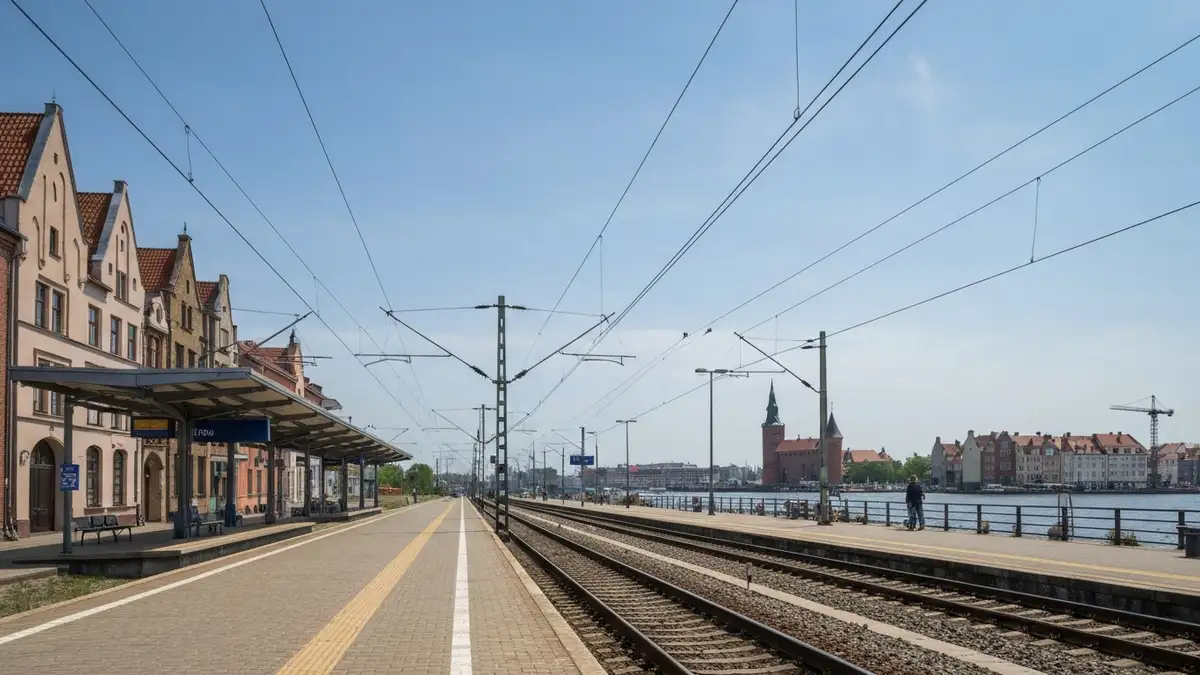 Peron SKM i widok na zabytkowe centrum Gdanska w jednodniowej trasie z Gdyni
