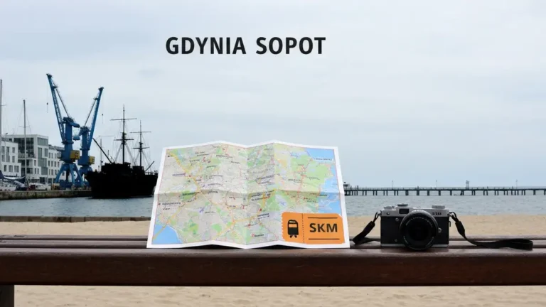 Mapa wycieczki nad morzem z akcentami Gdyni i Sopotu w tle
