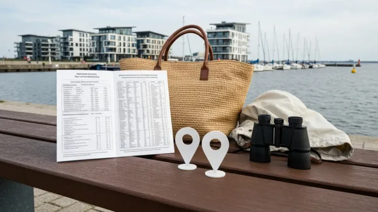 Torba plazowa i plan podrozy nad portem w Gdyni przed wypadem na Hel lub do Wladyslawowa